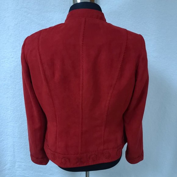 Conrad C Collection Womens 14 Red Faux Suede Full Zip Long Sleeve Jacket - Picture 8 of 16